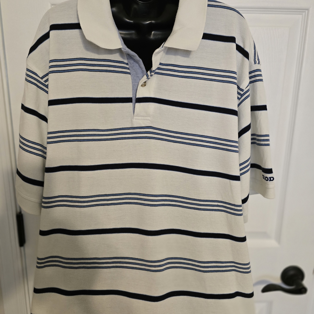Izod White and Blue Striped Polo Shirt Izod Size XL